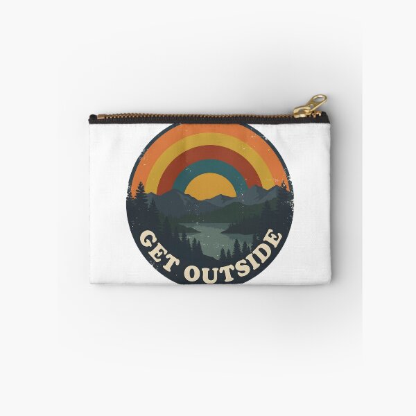 Item preview, Get Outside Retro 70s Sunset Mountain Lake Badge designed and sold by Witt Art.