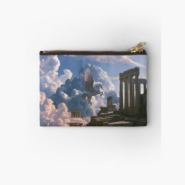 Item preview, A majestic Pegasus flying through brilliant white clouds above ancient temples, Fantasy & Mythological Creatures designed and sold by CDC40.