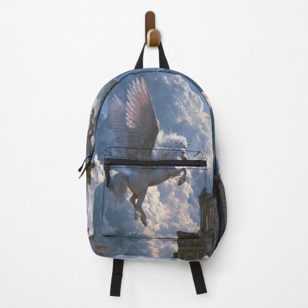 Item preview, A majestic Pegasus flying through brilliant white clouds above ancient temples, Fantasy & Mythological Creatures designed and sold by CDC40.