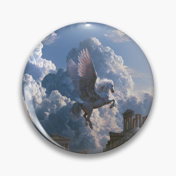 Item preview, A majestic Pegasus flying through brilliant white clouds above ancient temples, Fantasy & Mythological Creatures designed and sold by CDC40.