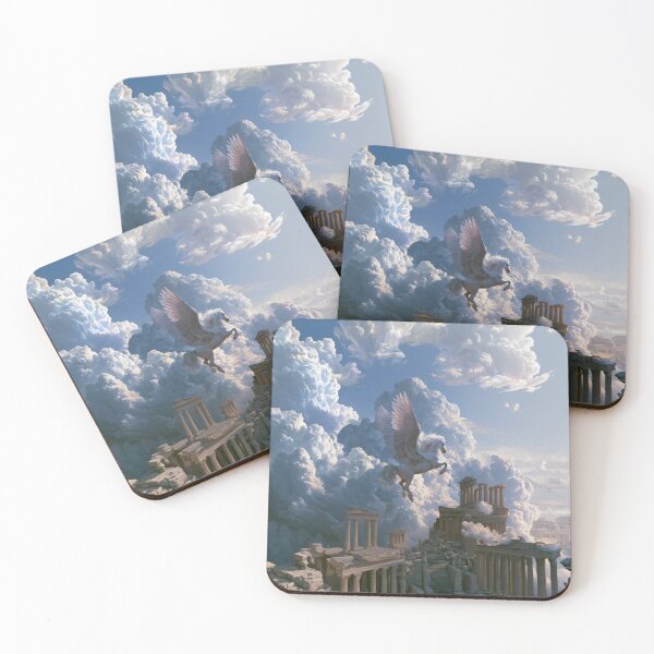 Item preview, A majestic Pegasus flying through brilliant white clouds above ancient temples, Fantasy & Mythological Creatures designed and sold by CDC40.