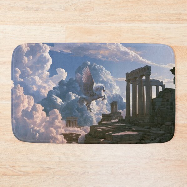 Item preview, A majestic Pegasus flying through brilliant white clouds above ancient temples, Fantasy & Mythological Creatures designed and sold by CDC40.