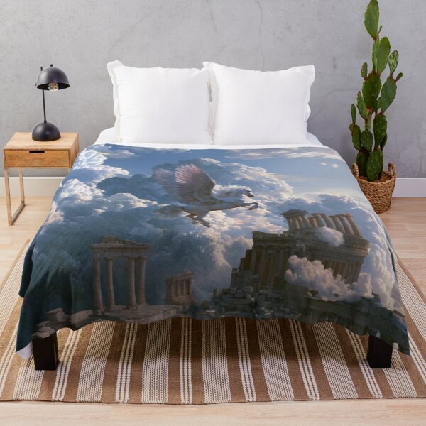 Item preview, A majestic Pegasus flying through brilliant white clouds above ancient temples, Fantasy & Mythological Creatures designed and sold by CDC40.