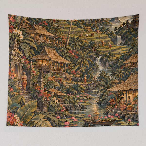 Item preview, Bali Ubud Jungle Story with Temple Rice Terraces Waterfall and Lotus Lake Boat designed and sold by Jozefin's Studio.