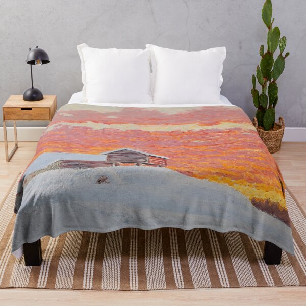 Item preview, Glowing Sky Over a Snow-Covered Farm masterpiece landscape winter sunset painting by Gustaf Fjaestad designed and sold by Jéanpaul Ferro.