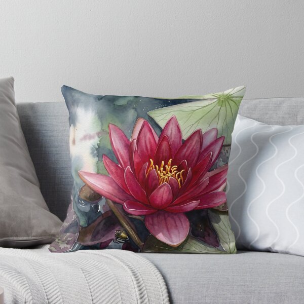Item preview, Red Water Lily & Lily Pads — Botanical digital Watercolor Art designed and sold by M.ALK.Watercolor.