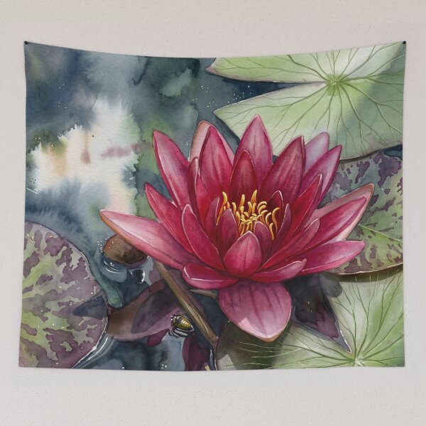 Item preview, Red Water Lily & Lily Pads — Botanical digital Watercolor Art designed and sold by M.ALK.Watercolor.