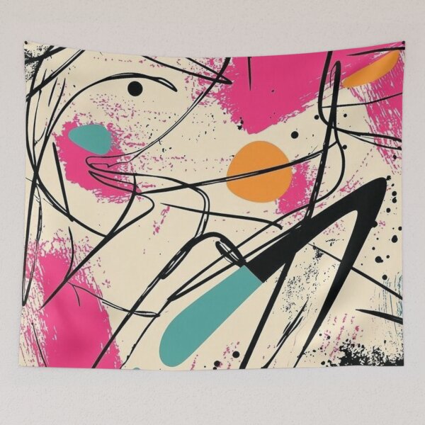 Item preview, Abstract Expressionist Art Pink Teal Orange Black Line Scribble Paint Splatter Modern Pattern designed and sold by EatPrayLive.