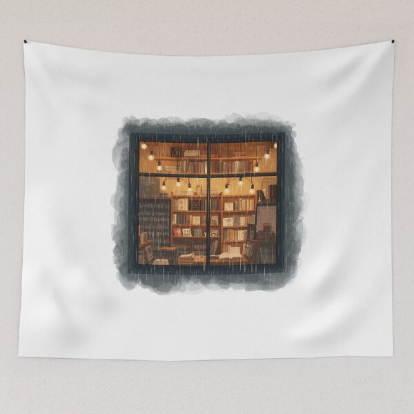 Item preview, Rainy Bookshop Window designed and sold by catcurio.