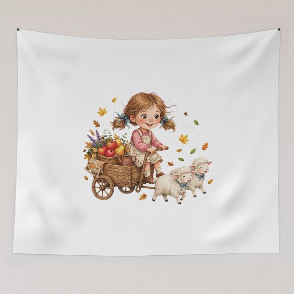 Item preview, Cottagecore Autumn Girl with Lambs Sticker – Cute Autumn Harvest Wagon Gift designed and sold by HoMya.