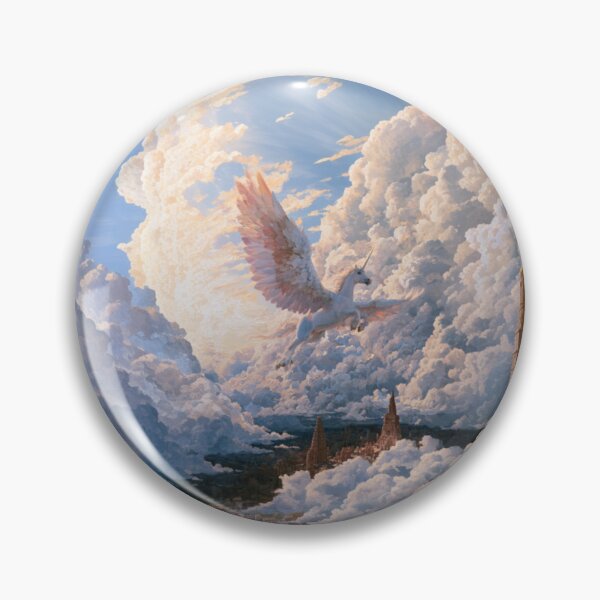 Item preview, A majestic Pegasus flying through brilliant white clouds above ancient temples, Fantasy & Mythological Creatures designed and sold by CDC40.