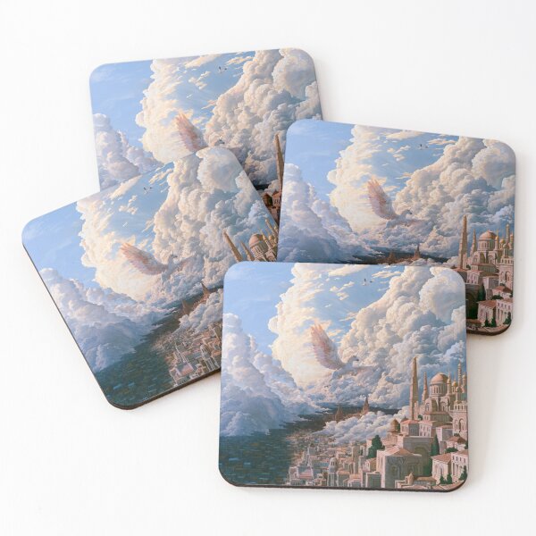 Item preview, A majestic Pegasus flying through brilliant white clouds above ancient temples, Fantasy & Mythological Creatures designed and sold by CDC40.
