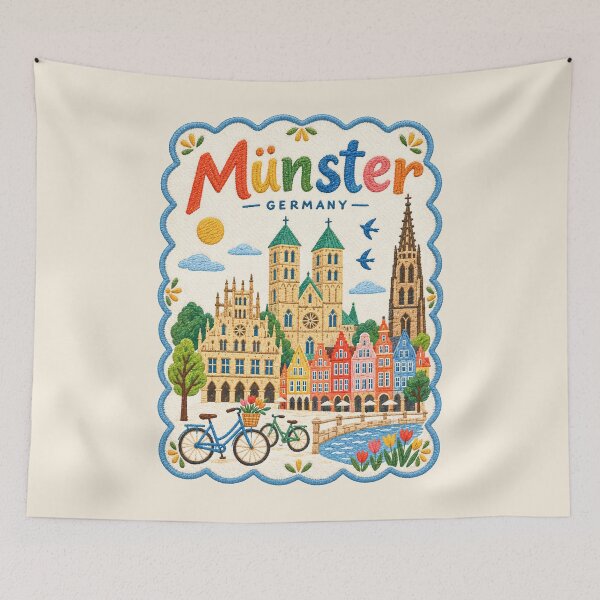 Item preview, Münster Germany Embroidered Folk Art Travel Illustration designed and sold by Witsprings.