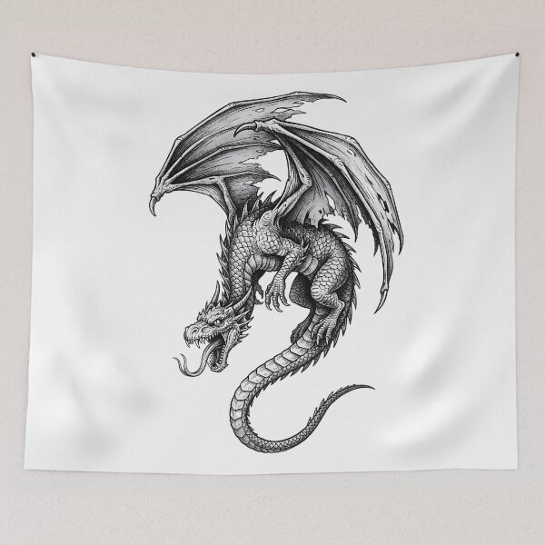Item preview, Torn Wing Dragon - Straight Tail Ink Illustration designed and sold by DragonSerpent Ink.