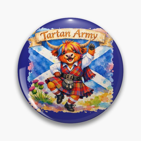 Item preview, Tartan Army Scottish Highland Cow Dancing Colorful Watercolor designed and sold by MaedK.
