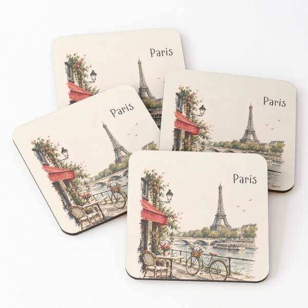 Item preview, Torre Eiffel y cafetería de París: ilustración minimalista de viaje por Francia. designed and sold by IslandWild Co.
