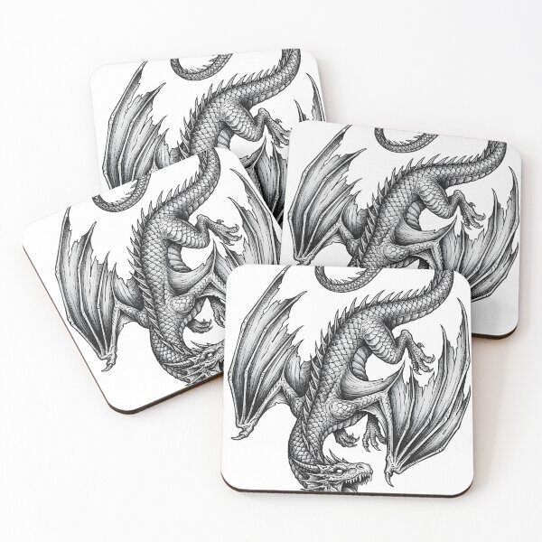 Item preview, High-Res Diving Dragon - Curved Tail Ink Illustration designed and sold by DragonSerpent Ink.