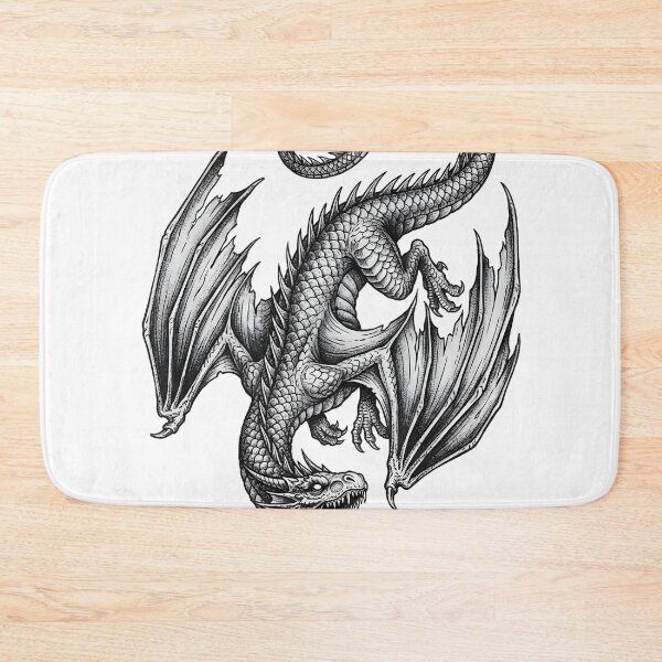 Item preview, High-Res Diving Dragon - Curved Tail Ink Illustration designed and sold by DragonSerpent Ink.