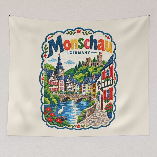 Item preview, Monschau Germany Embroidered Folk Art Travel Illustration designed and sold by Witsprings.