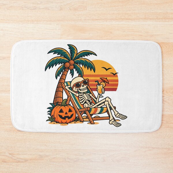Item preview, Retro Beach Skeleton Halloween Sticker - Tropical Summerween Sunset Art designed and sold by VYBEHAUS.