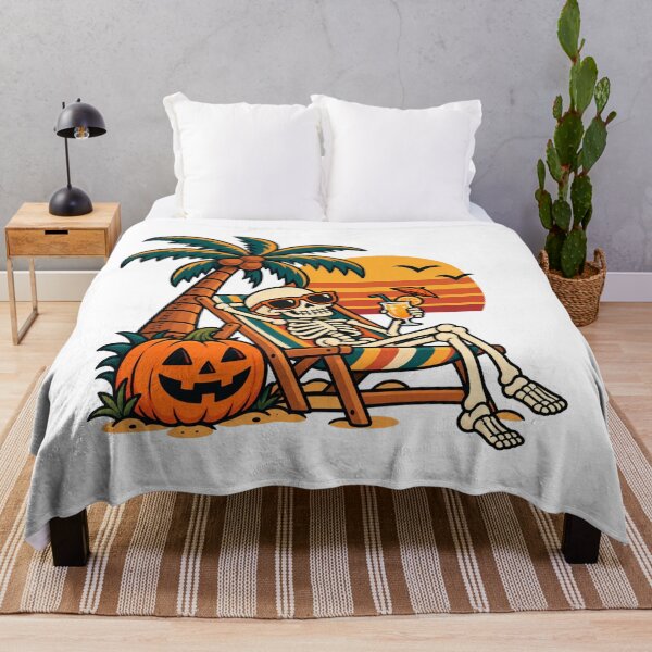 Item preview, Retro Beach Skeleton Halloween Sticker - Tropical Summerween Sunset Art designed and sold by VYBEHAUS.