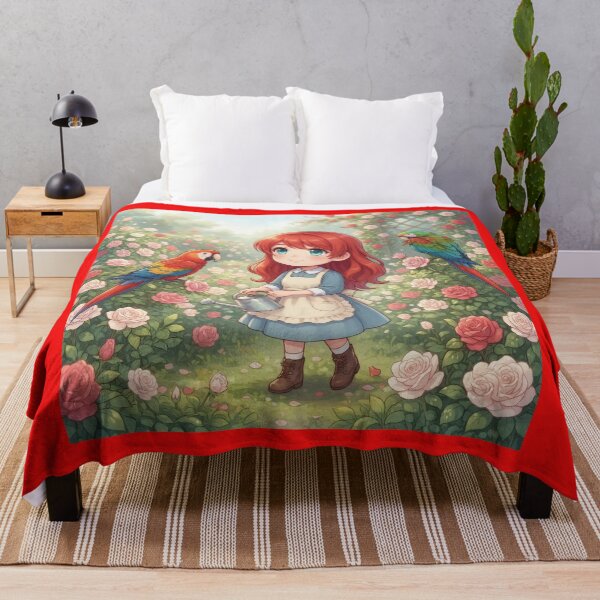 Item preview, Niña regando rosas con loros en un invernadero designed and sold by Azurart2.
