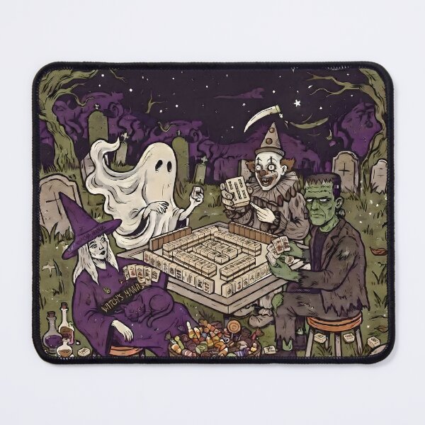 Item preview, Halloween Mahjong Night Spooky Graveyard Monsters Playing Tile Game Art designed and sold by BrainConstip.