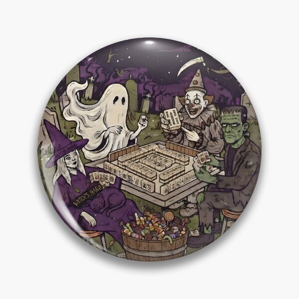 Item preview, Halloween Mahjong Night Spooky Graveyard Monsters Playing Tile Game Art designed and sold by BrainConstip.