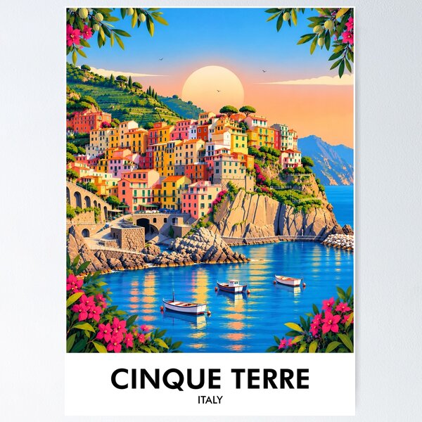 Item preview, Lámina de viaje retro de Cinque Terre designed and sold by HomeLivingCo.