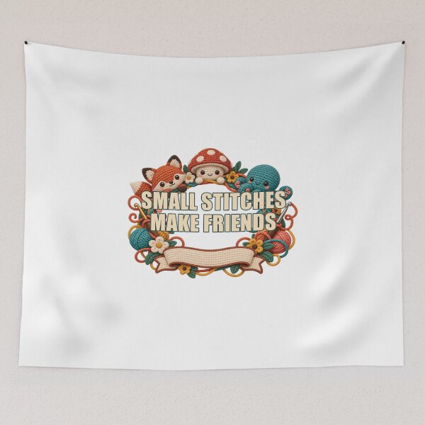 Item preview, Small Stitches Make Friends – Illustrated Crochet Art designed and sold by UrbanCanvvas.