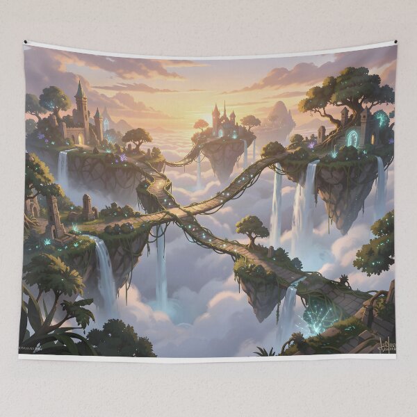 Item preview, Floating Fantasy Islands Connected by Vine Bridges designed and sold by Fanta-sticky.