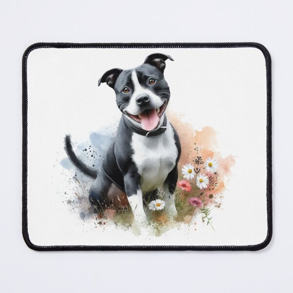 Item preview, Black and White Staffy Watercolor Portrait designed and sold by MaedK.