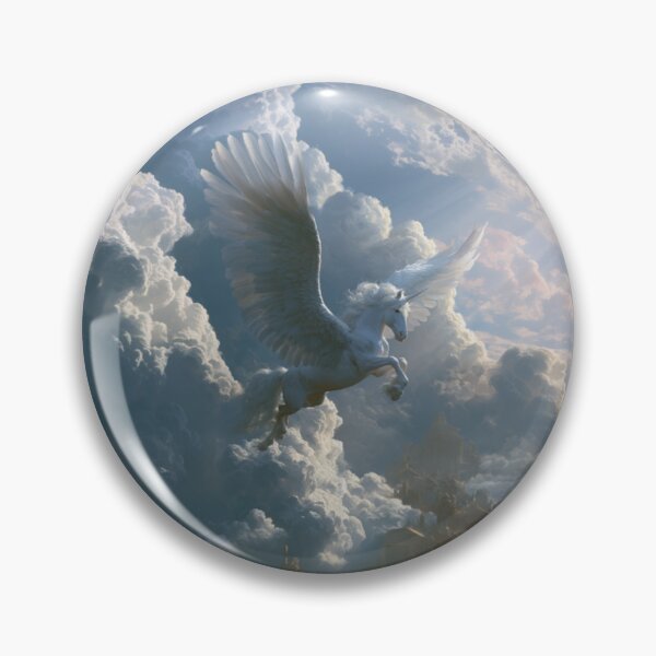 Item preview, A majestic Pegasus flying through brilliant white clouds above ancient temples, Fantasy & Mythological Creatures designed and sold by CDC40.