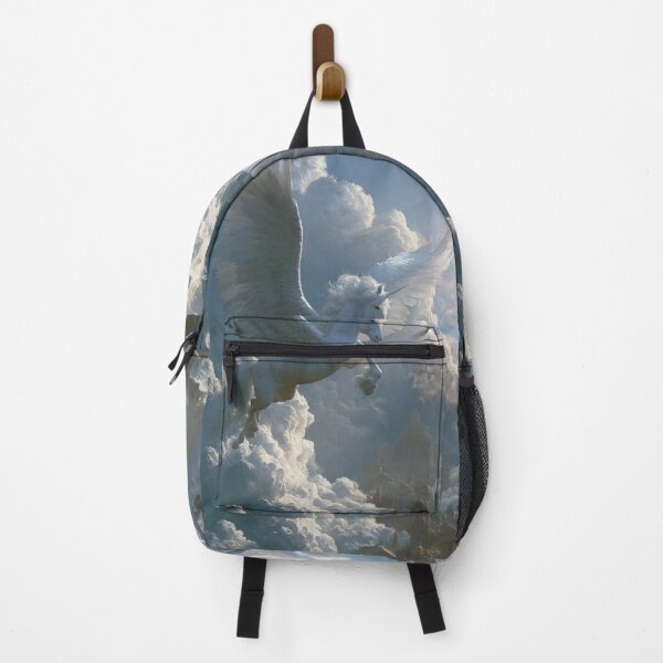 Item preview, A majestic Pegasus flying through brilliant white clouds above ancient temples, Fantasy & Mythological Creatures designed and sold by CDC40.