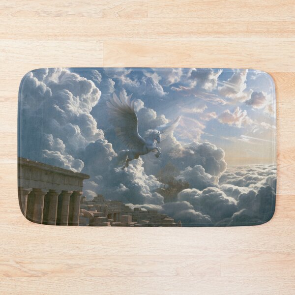 Item preview, A majestic Pegasus flying through brilliant white clouds above ancient temples, Fantasy & Mythological Creatures designed and sold by CDC40.