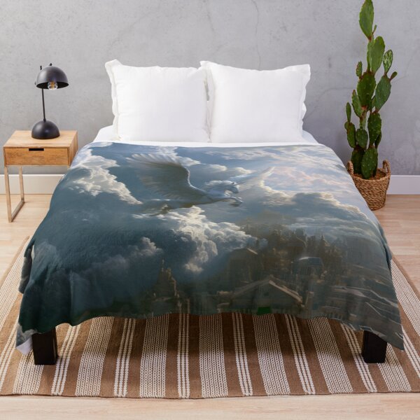 Item preview, A majestic Pegasus flying through brilliant white clouds above ancient temples, Fantasy & Mythological Creatures designed and sold by CDC40.