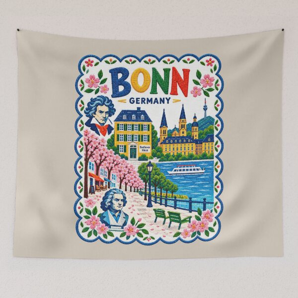 Item preview, Bonn Germany Embroidered Folk Art Travel Illustration designed and sold by Witsprings.