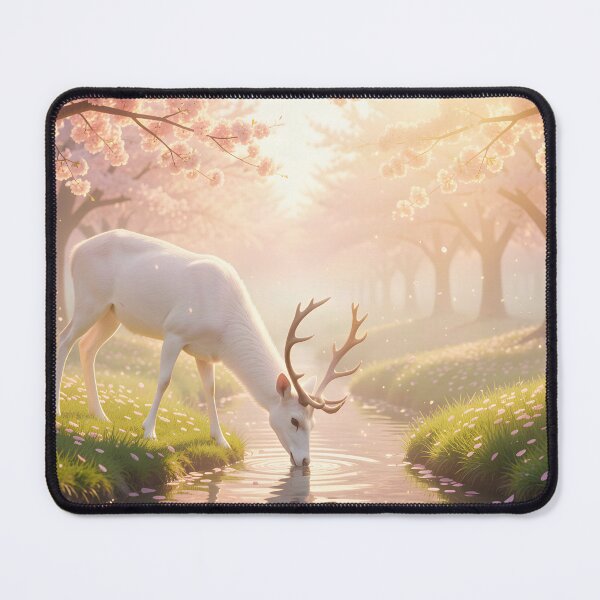 Item preview, White Stag Drinks From the River in Cherry Blossom Forest designed and sold by Fanta-sticky.