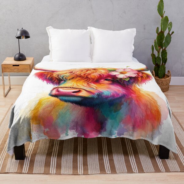 Item preview, Pretty Scottish Highland Cow with Flower Colorful Watercolor designed and sold by MaedK.