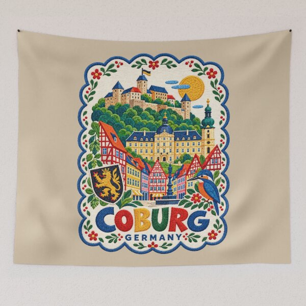 Aperçu de l'œuvre Veste brodée d'art de voyage Coburg, Allemagne, illustration de Coburg créée et vendue par Witsprings.