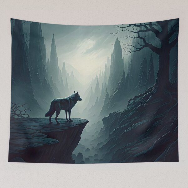 Item preview, Lone Wolf Stares Down Desolate Shadowy Valley designed and sold by Fanta-sticky.