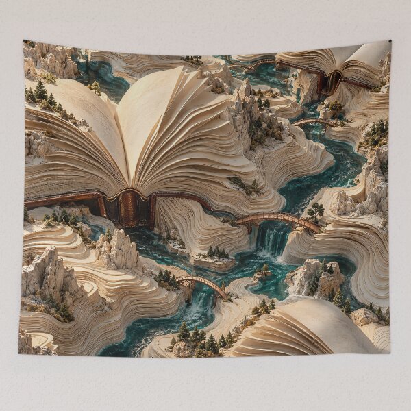 Item preview, Open Books Becoming Mountain Landscapes – Surreal Literary Fantasy Art Print designed and sold by Kaleidoscope Print.