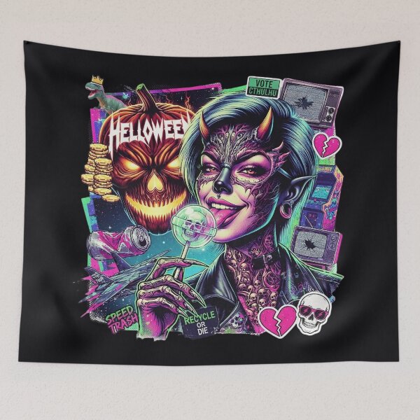 Item preview, Halloween Cyber Horns Skull Lollipop Television designed and sold by Voodoo Store Paranormal Collections.