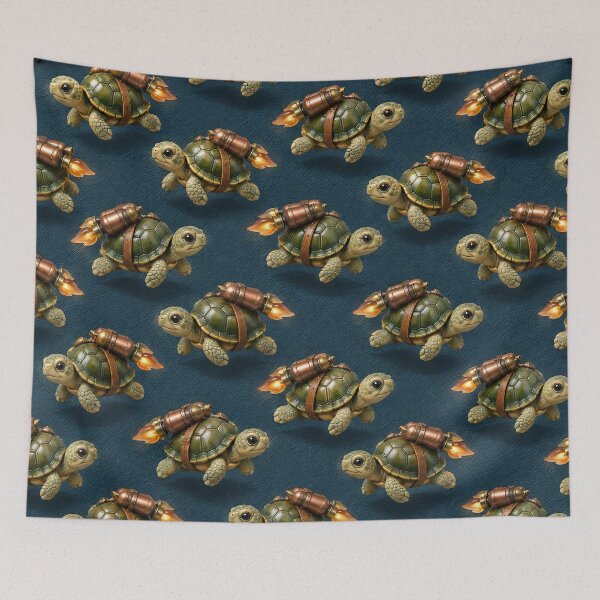 Item preview, Rocket-Powered Turtles on Navy Blue – Funny Steampunk Animal Pattern designed and sold by Kaleidoscope Print.
