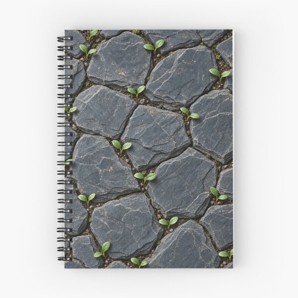 Item preview, Green Sprouts Between Dark Slate Stones – Nature Resilience Pattern designed and sold by Kaleidoscope Print.