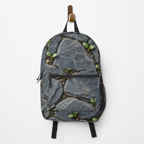 Item preview, Green Sprouts Between Dark Slate Stones – Nature Resilience Pattern designed and sold by Kaleidoscope Print.