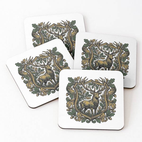 Item preview, Majestic Stag Oak Leaf Heraldic Crest designed and sold by Pandanime.