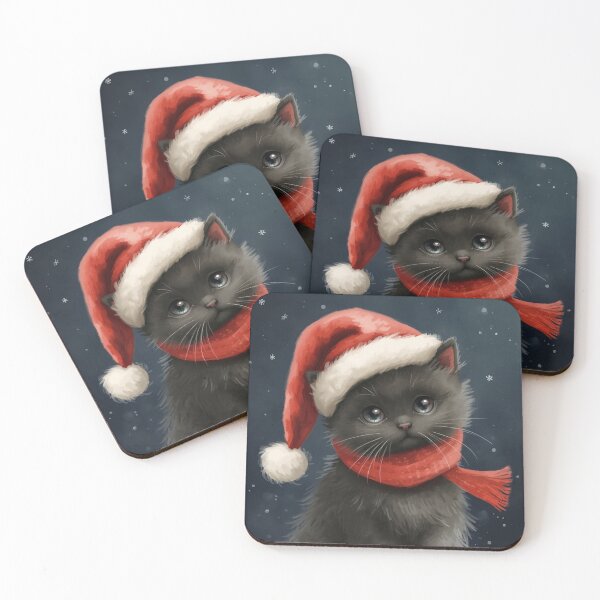 Item preview, Cozy Christmas Black Cat – Cute Santa Hat Winter Cat designed and sold by mayatA-rt.
