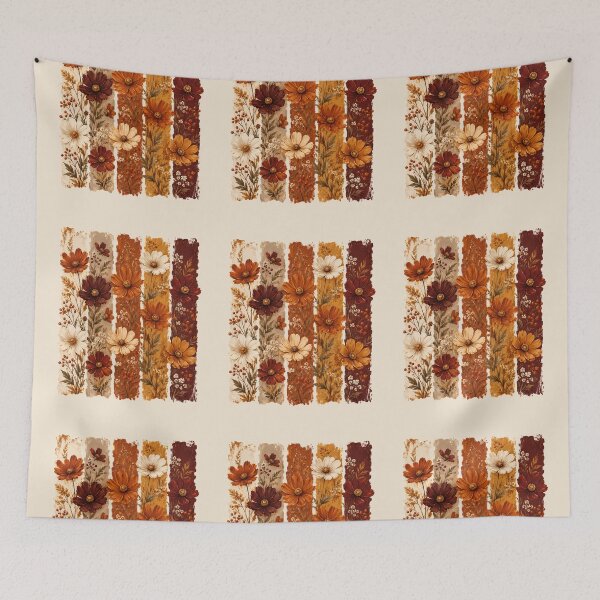 Item preview, Vertical Floral Stripes Vintage Autumn Cosmos Wildflower Brush Graphic designed and sold by PACS0011.