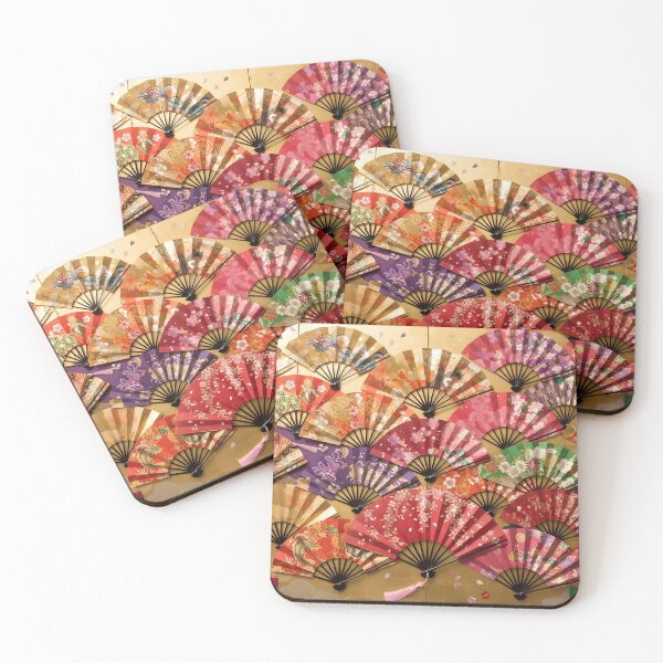 Item preview, Japanese Folding Fans Collage: Traditional Sensu Art with Gold Byobu Screen designed and sold by Jun-spirit-Arts.